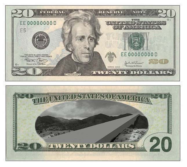 $20 bill with border wall by Estudio 3.14