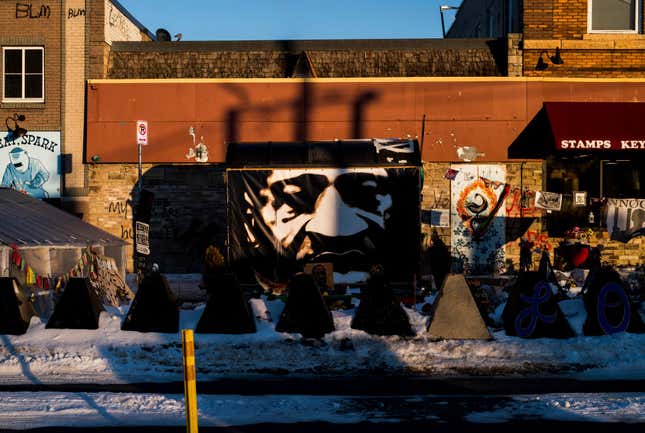 A general view of the memorial site known as George Floyd Square on January 20, 2022, in Minneapolis, Minnesota. 