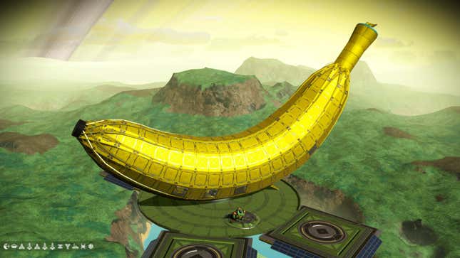 A No Man's Sky base made in the shape of a banana. 