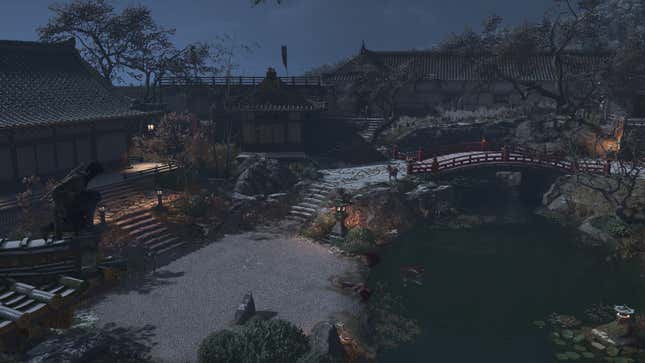 Naoe looks out at a courtyard.