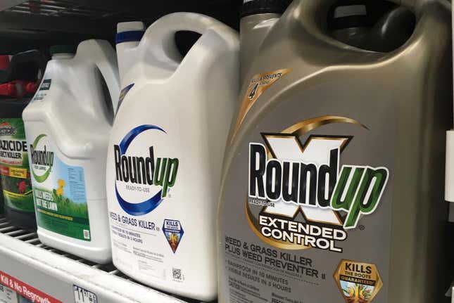 FILE - In this Feb. 24, 2019, file photo, containers of Roundup are displayed on a store shelf in San Francisco. The Bayer Corporation has spent more than $10 billion to settle lawsuits that claim the popular weed killer Roundup causes cancer. But a single verdict in Philadelphia this year has topped $2 billion and thousands of cases are still to come. Bayer calls the recent verdict &quot;excessive&quot; and insists Roundup is safe. However, it has reformulated the consumer version to remove a pesticide called glyphosate. (AP Photo/Haven Daley, File)