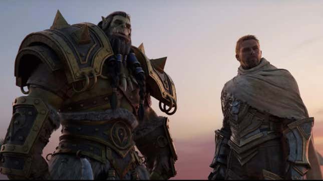 Anduin e Thrall guardano qualcosa in lontananza fuori dallo schermo.