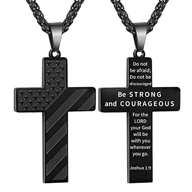 Image for article titled DuoDiner Black Cross Necklace for Men Boys Pendant Chain American Flag Joshua 1:9 Baptism Religious Christian First Communion Confirmation Jewelry Christmas Graduation Gifts Him Teenage Boys Age, Now 20% Off