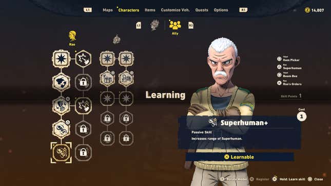 A screenshot of Sand Land's menu shows skills for Rao.