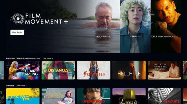 Film Movement Plus home screen on Prime Video