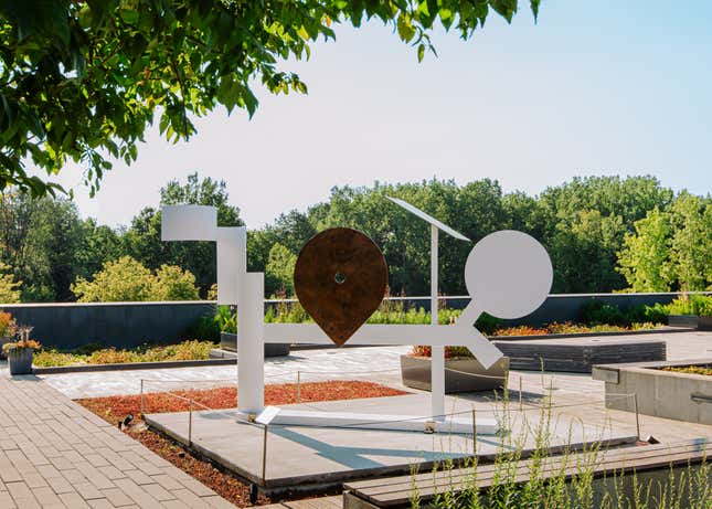 David Smith, Primo Piano II, 1962, abgebildet im Stuart &amp; Barbara Padnos Rooftop Sculpture Garden im Frederik Meijer Gardens &amp; Sculpture Park, Grand Rapids, Michigan.