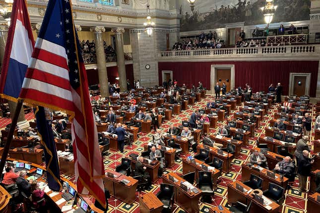 The Missouri House debates legislation, Wednesday, Feb. 28, 2024, at the state Capitol in Jefferson City, Mo.Missouri residents could see a roughly $138 million tax break under legislation passed Thursday, Feb. 29, by the House in an attempt to offset a recent surge in local tax collections caused by higher vehicle values. (AP Photo/David A. Lieb)