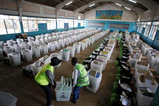 Election officials from the electoral commission getting ready ahead of the polls.