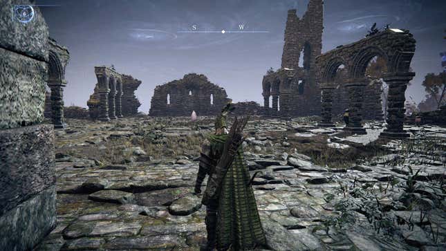 A character stands in the middle of ruins.