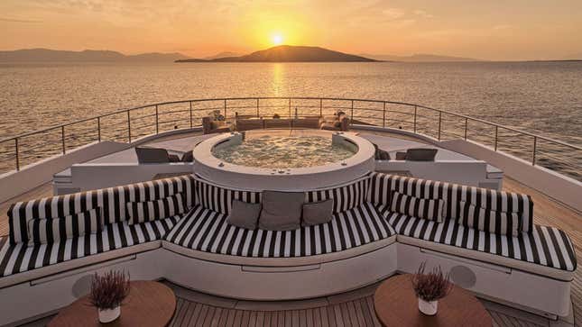 A photo of the rear deck on the Omnia yacht.