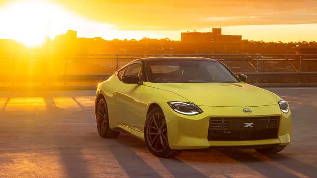 A photo of a yellow Nissan Z sports car. 