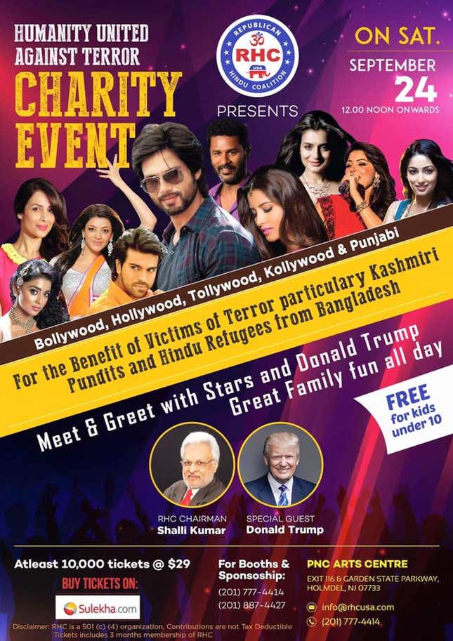 Image for article titled A group of Hindu Republicans is enlisting Bollywood stars to get Indian-Americans to vote for Trump