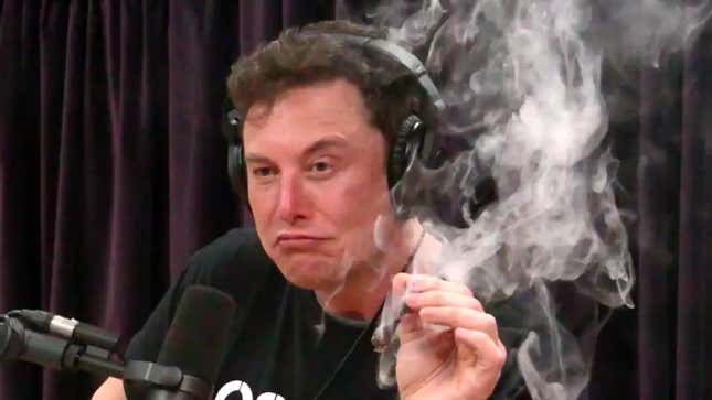 Elon Musk smokes weed on an episode of the Joe Rogan experience.
