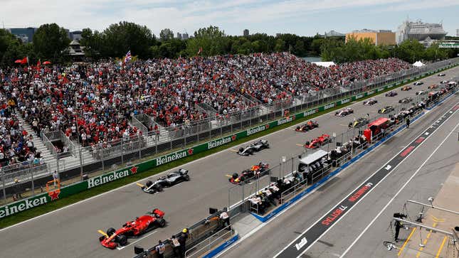 A photo of the starting grid for the 2019 Canadian Grand Prix. 