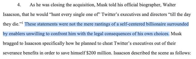 Image de l'article intitulé Elon Musk fait face à un procès de 128 millions de $pour des indemnités de départ sur Twitter. Voici 7 faits saillants