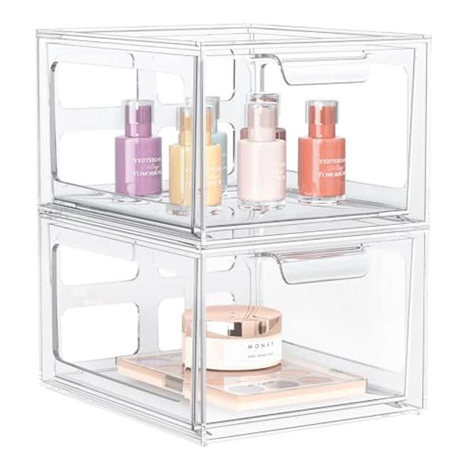 Image for article titled StorMiracle 2 Pack Clear Makeup Organizer and Acrylic Organizers，Plastic Storage Bins with Handles for Vanity, Now 17% Off