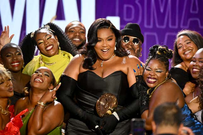 Lizzo speaks onstage at the 2023 Black Music Action Coalition Gala at The Beverly Hilton on September 21, 2023 in Beverly Hills, California.