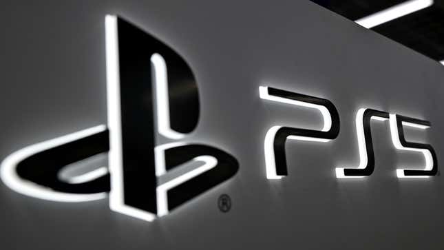 An illuminated PlayStation 5 logo.