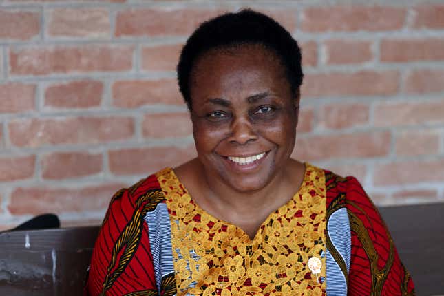 Julienne Lusenge, 2021 Aurora Prize Laureate at the 2022 Aurora Humanitarian Prize Ceremony on San Lazzaro Island on October 15, 2022 in Venice, Italy.