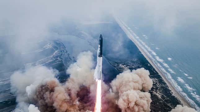 Starship shortly after leaving the Starbase launch mount in Boca Chica, Texas, March 14, 2024.