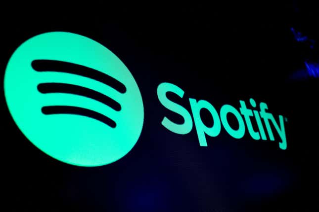 Spotify logo at the New York Stock Exchange