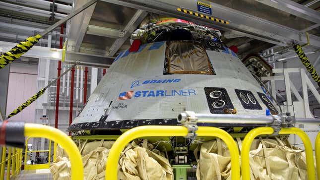 The Boeing CST-100 Starliner spacecraft is back home at the company's Commercial Crew and Cargo Processing Facility, undergoing inspection after its first flight as part of NASA's Commercial Crew Program, known as the Orbital Flight Test.