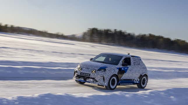A photo of the Alpine A290 hatchback testing on snow. 
