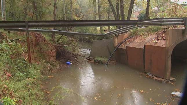 The view of Snow Creek with the remnants of the collapsed bridge