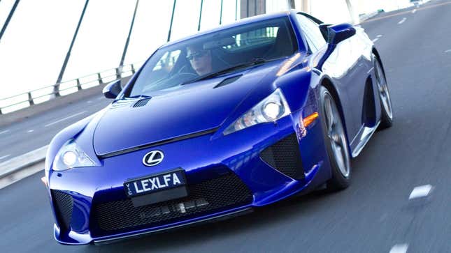 A photo of a blue Lexus LFA supercar. 