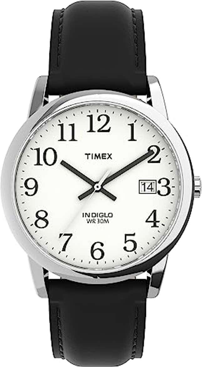 Timex T2H281 Easy Reader 35mm Black Leather Strap Watch, Now 27% Off