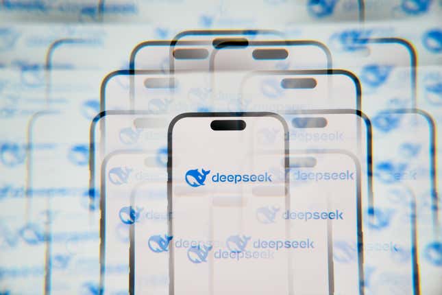 illustration of deepseek logo on a smartphone screen with a kaleidiscope-type effect