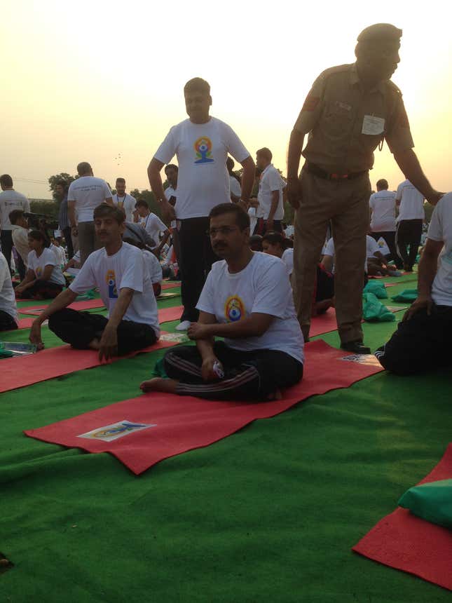 Delhi chief minister Arvind Kejriwal at the International Yoga Day celebrations in New Delhi.