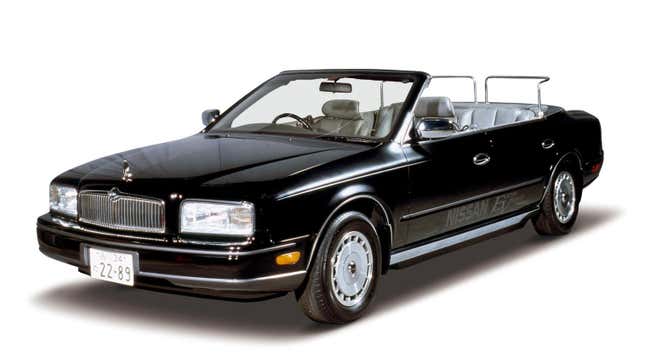 Front 3/4 view of a black Nissan President convertible