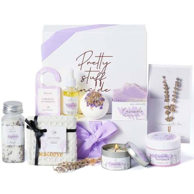 Image for article titled Peacoeye Gifts for Women Spa Lavender Bath Gift Baskets Valentines Day Gifts Relaxing Self Care Gift for Mom Her Sister Wife Auntie Home Bath Kit Care Package Birthday Friendship Gift Ideas, Now 17% Off