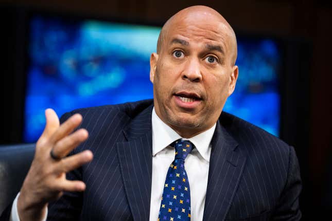 Sen. Cory Booker, D-N.J., speaks during a Senate Judiciary Committee markup on judicial and other nominations in Hart Building on Friday, February 10, 2022. 