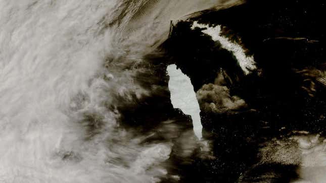 A satellite view of iceberg A-68A as it approached South Georgia island in late 2020. 