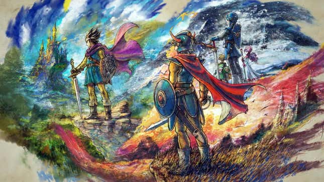 Fantasy characters stand at the ready in concept art for Dragon Quest.