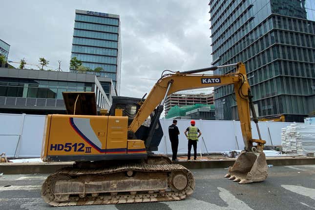 An excavator at a construction site in Shenzhen, China