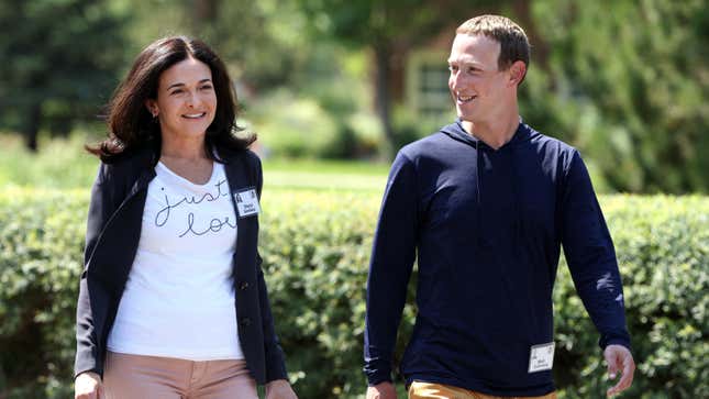 Facebook chief operating officer Sheryl Sandberg, left, and CEO Mark Zuckerberg, right, after a session at the Allen & Company Sun Valley Conference in July 2021 in Sun Valley, Idaho.