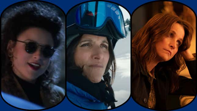 L-R: Julia Louis-Dreyfus in National Lampoon’s Christmas Vacation, Downhill, and You Hurt My Feelings