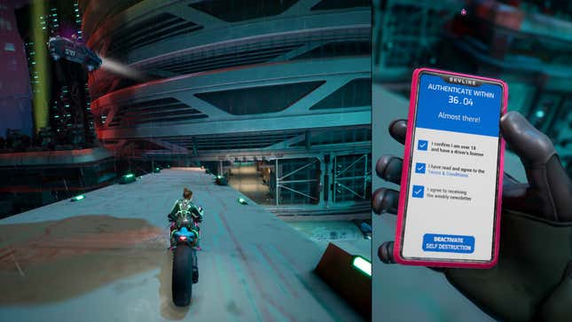 A Split Fiction screenshot shows Mio driving a motorcycle and Zoe using a phone.