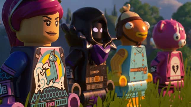 Personaggi delle minifigurine Lego come resi in Fortnite.