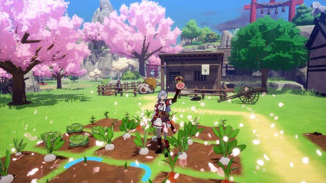 Using magic on crops in Rune Factory: Guardians of Azuma.