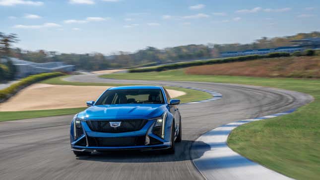 A photo of a blue Cadillac CT5-V Blackwing  on track. 