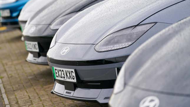 Electric vehicles are displayed during the Fully Charged live show at the Yorkshire Events Centre on May 19, 2023 in Harrogate, England.