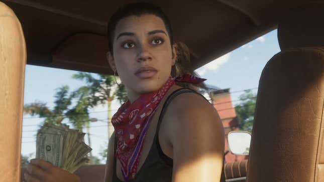A screenshot shows a woman from the GTA 6 trailer. 