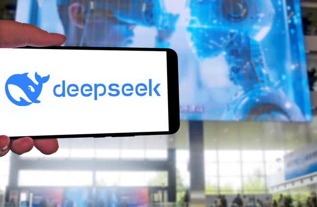 A DeepSeek logo in Shanghai, China.