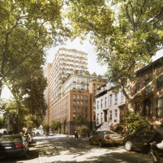 An artistic rendering of Greenland’s affording housing complex in Atlantic Yards.