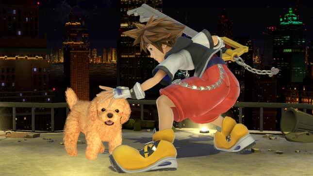 Oh look, Sora is petting an adorably fluffy Nintendog.