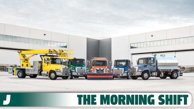 A photo of the Hino Motors lineup of trucks. 